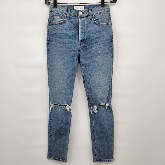 Reformation Women Blue Serena High Waist Skinny Distressed Button Jeans Size 27 - Picture 2 of 14